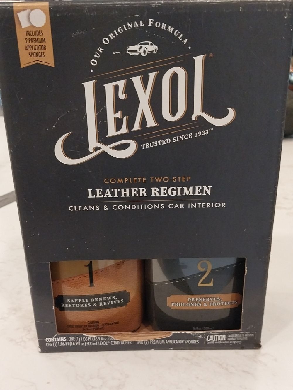 NEW    LEXOL Leather Cleaner & Conditioner - Black and Tan Packaging